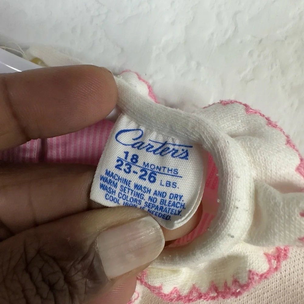 Carters Sweater Girls 18M Pink White VTG 80s Long Sleeve Ruffle Collar‎ Animal